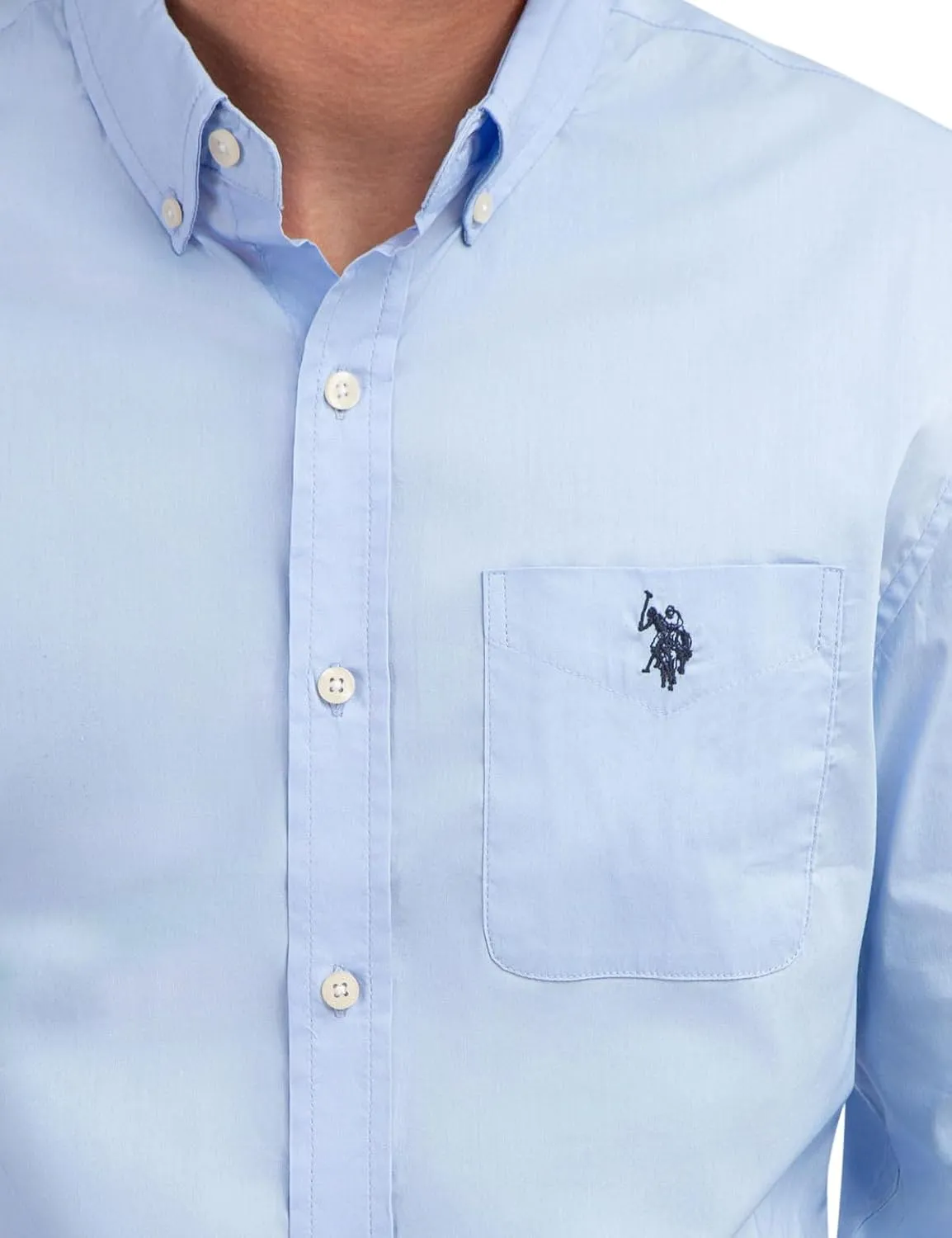 U.S. Polo Assn. Men's Long Sleeve Classic Fit 1 Pocket Solid Stretch Poplin Woven Shirt