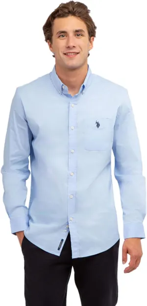 U.S. Polo Assn. Men's Long Sleeve Classic Fit 1 Pocket Solid Stretch Poplin Woven Shirt