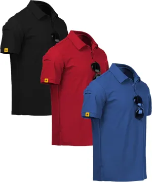 V VALANCH 3 Pack Polo Shirts for Men Short Sleeve Golf Tennis Work Summer Moisture Wicking Shirts