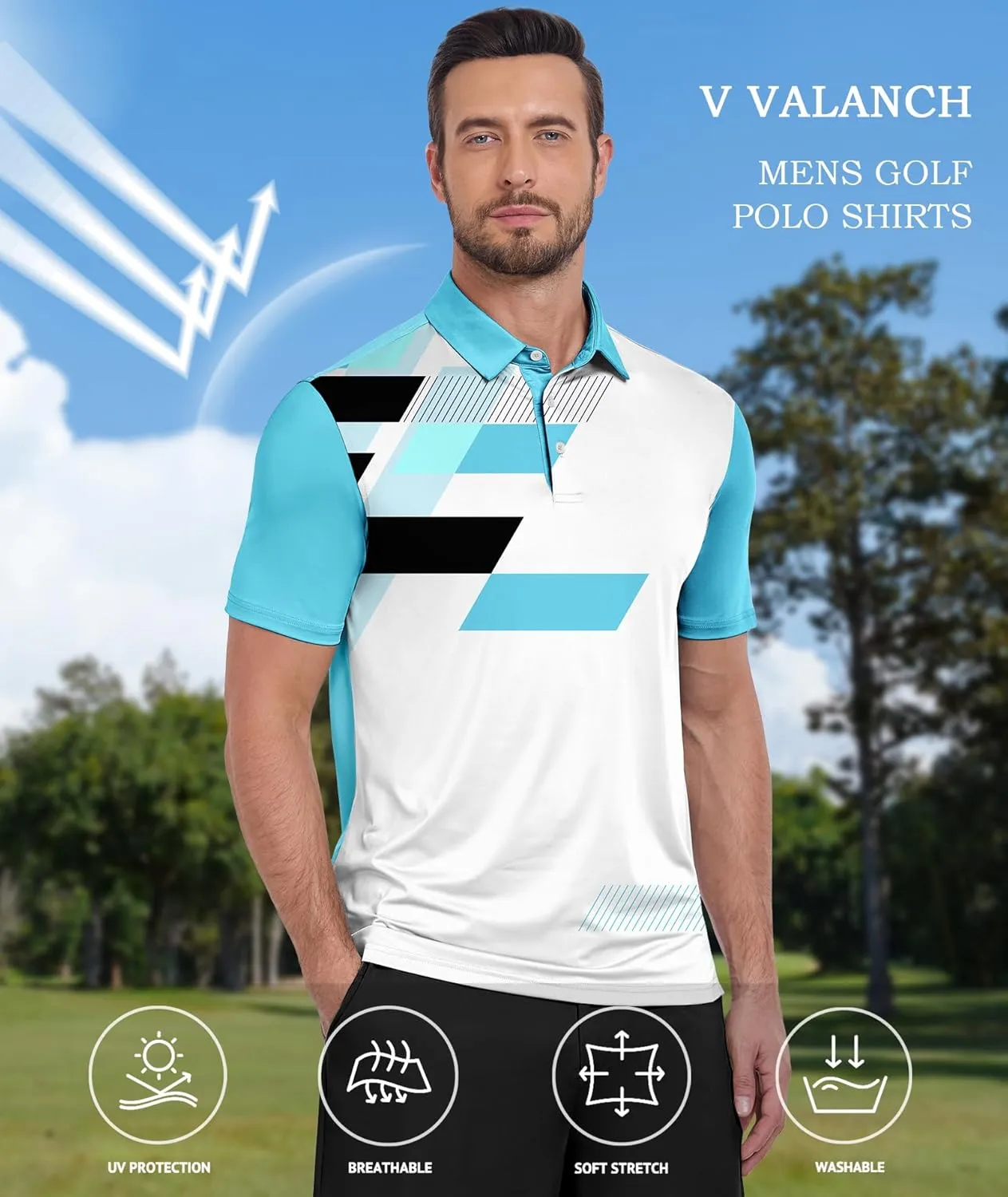 V VALANCH Mens Polo Shirts Short Sleeve Moisture Wicking Golf Tennis Polo Casual Shirts