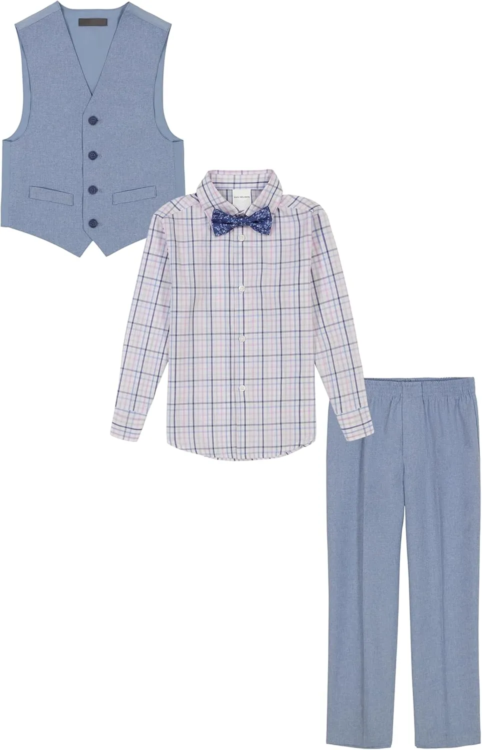 Van Heusen Boys' 4-Piece Formal Suit Set, Vest, Pants, Collared Dress Shirt, and Tie