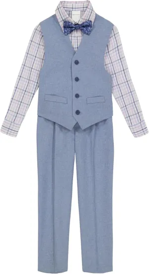 Van Heusen Boys' 4-Piece Formal Suit Set, Vest, Pants, Collared Dress Shirt, and Tie