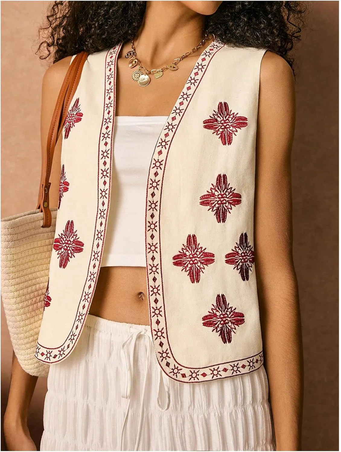 Verdusa Women's Flower Embroidery Western Vest Sleeveless Vintage Tank Top