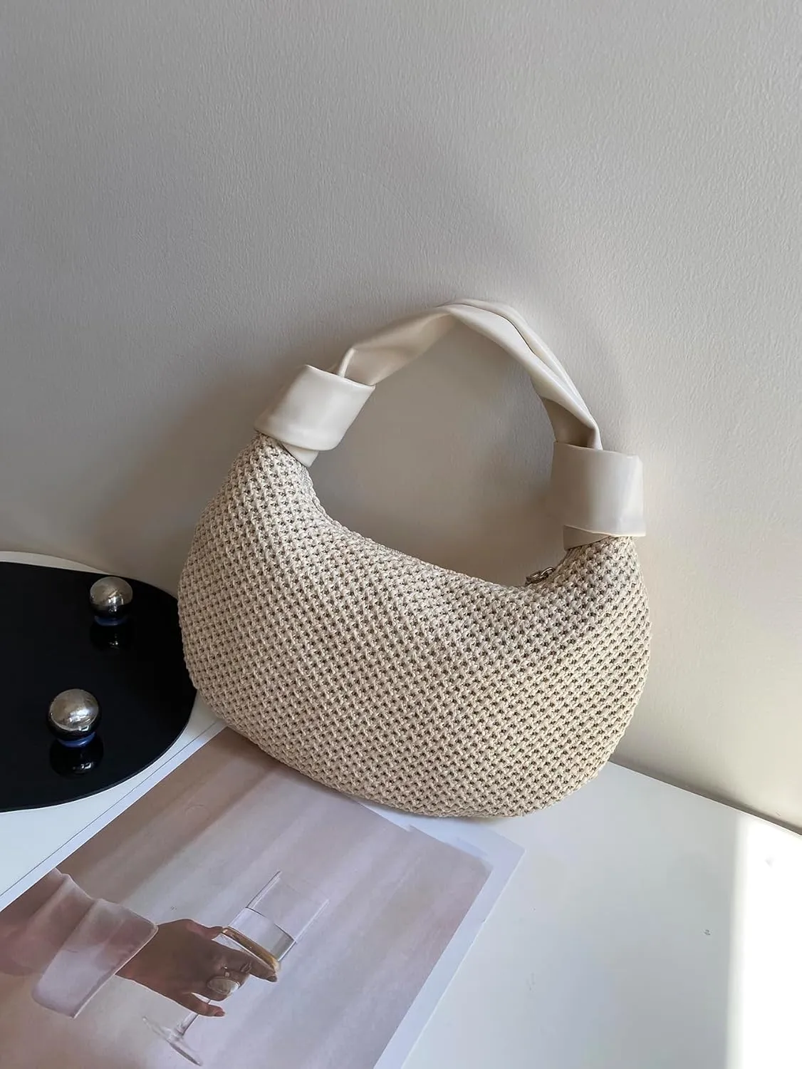 Verdusa Women's Knot Top Handle Woven Hobo Bag Small Clutch Handbags