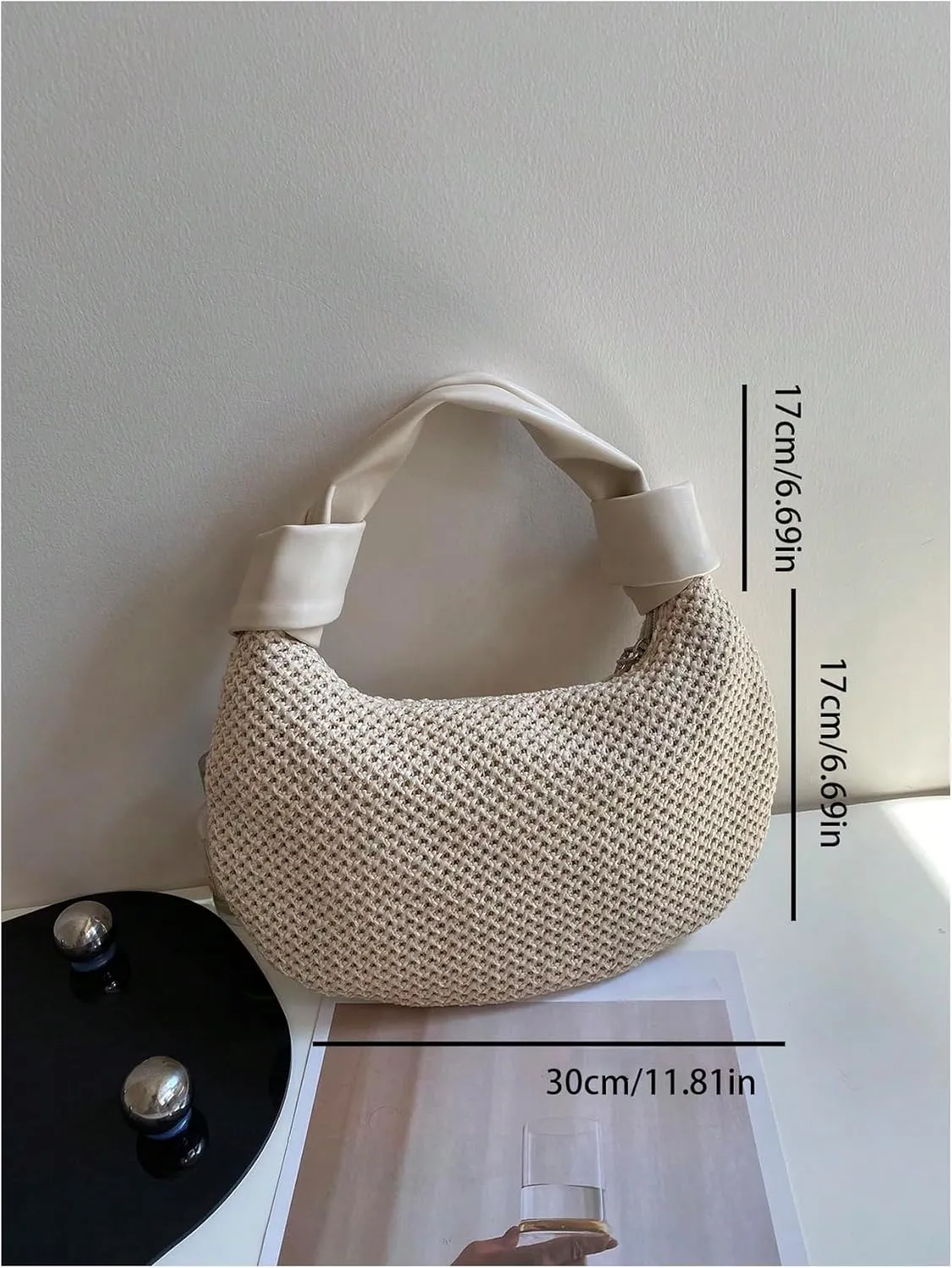 Verdusa Women's Knot Top Handle Woven Hobo Bag Small Clutch Handbags