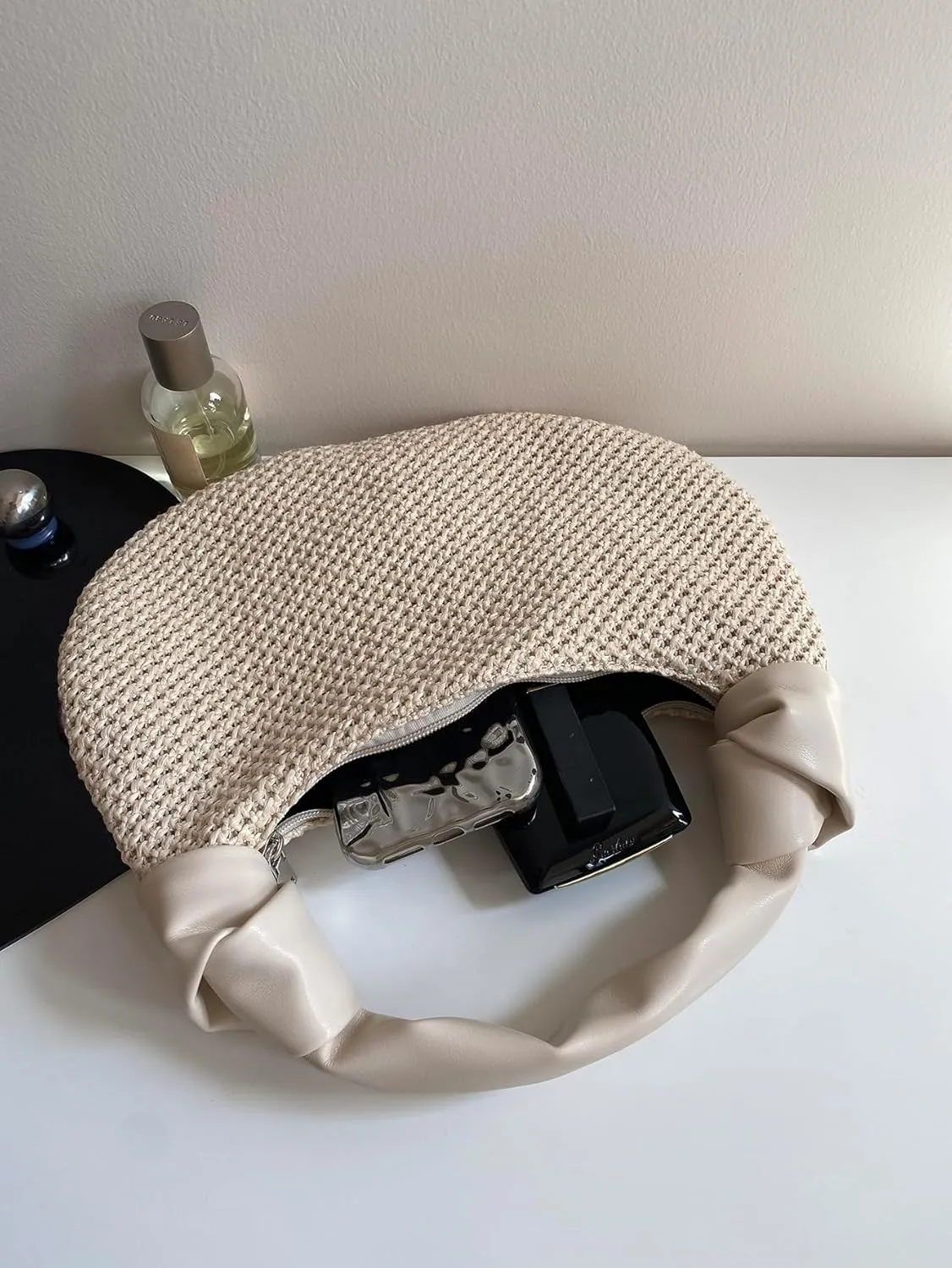 Verdusa Women's Knot Top Handle Woven Hobo Bag Small Clutch Handbags