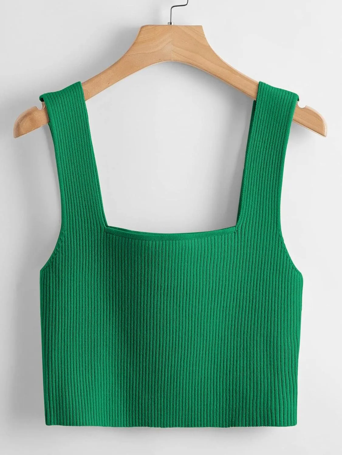 Verdusa Women's Square Neck Sleeveless Solid Ribbed Knit Crop Top Tank