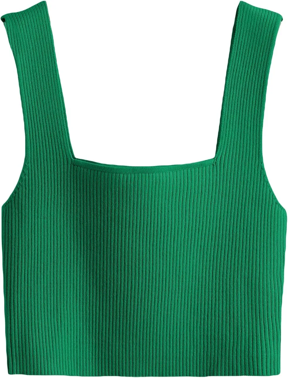 Verdusa Women's Square Neck Sleeveless Solid Ribbed Knit Crop Top Tank