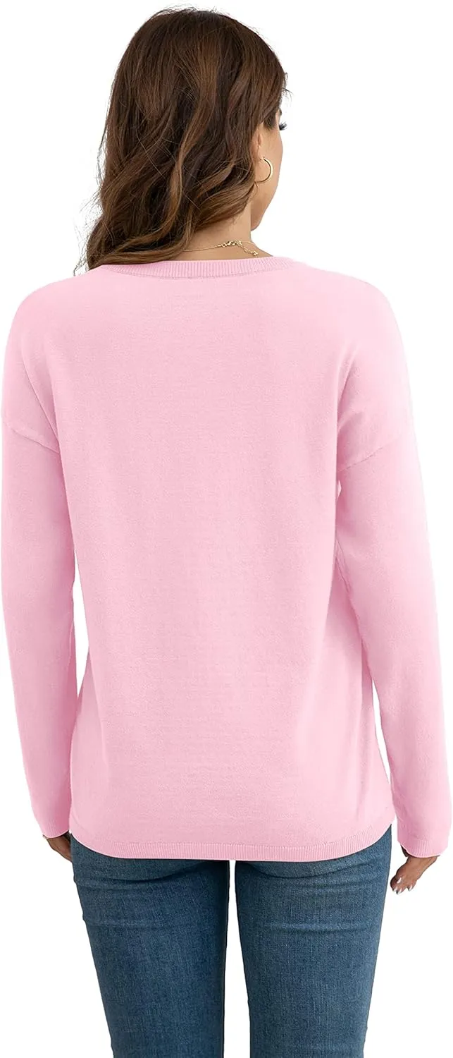 VIISHOW Women's Pullover Sweaters Long Sleeve Print Knitted Crew Neck Sweater Tops a Little Run Big