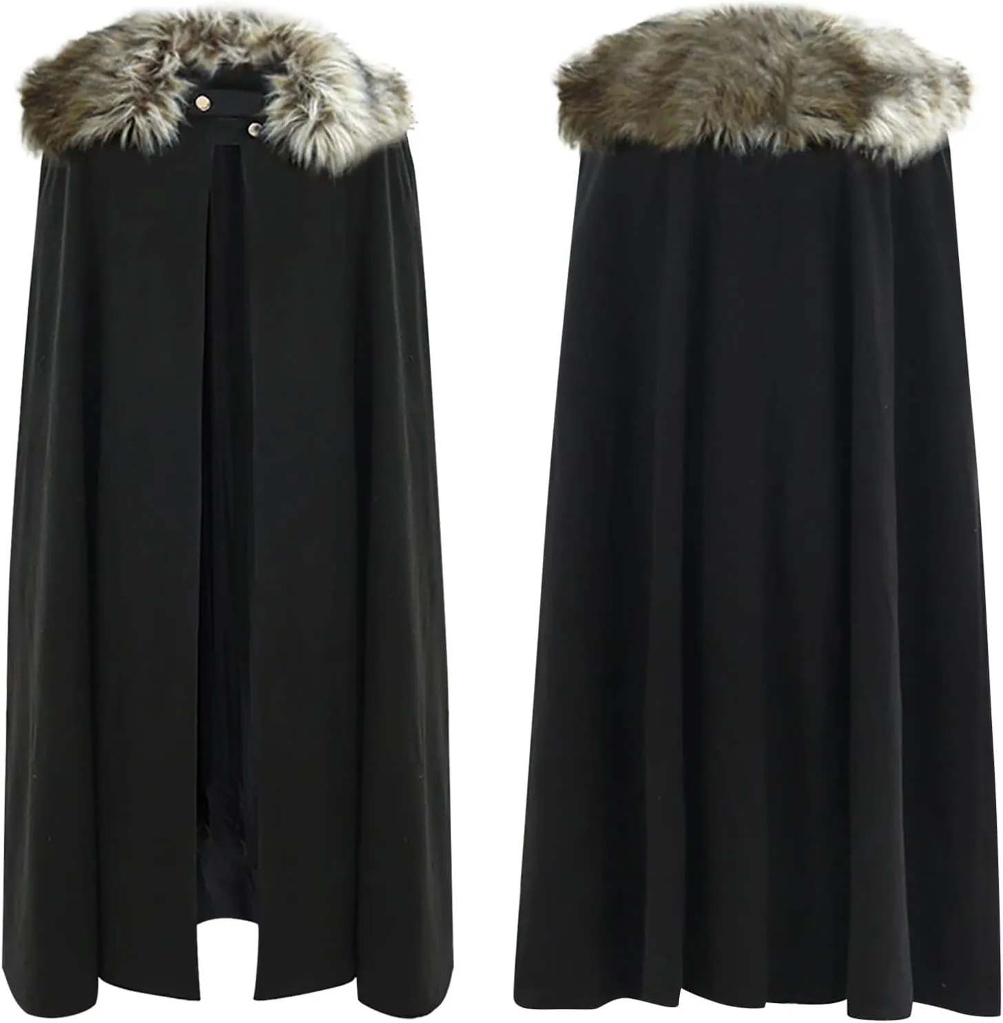 Viking Cloak For Men Women And Man Faux Collar Cape For Adults, Black, XX-Large