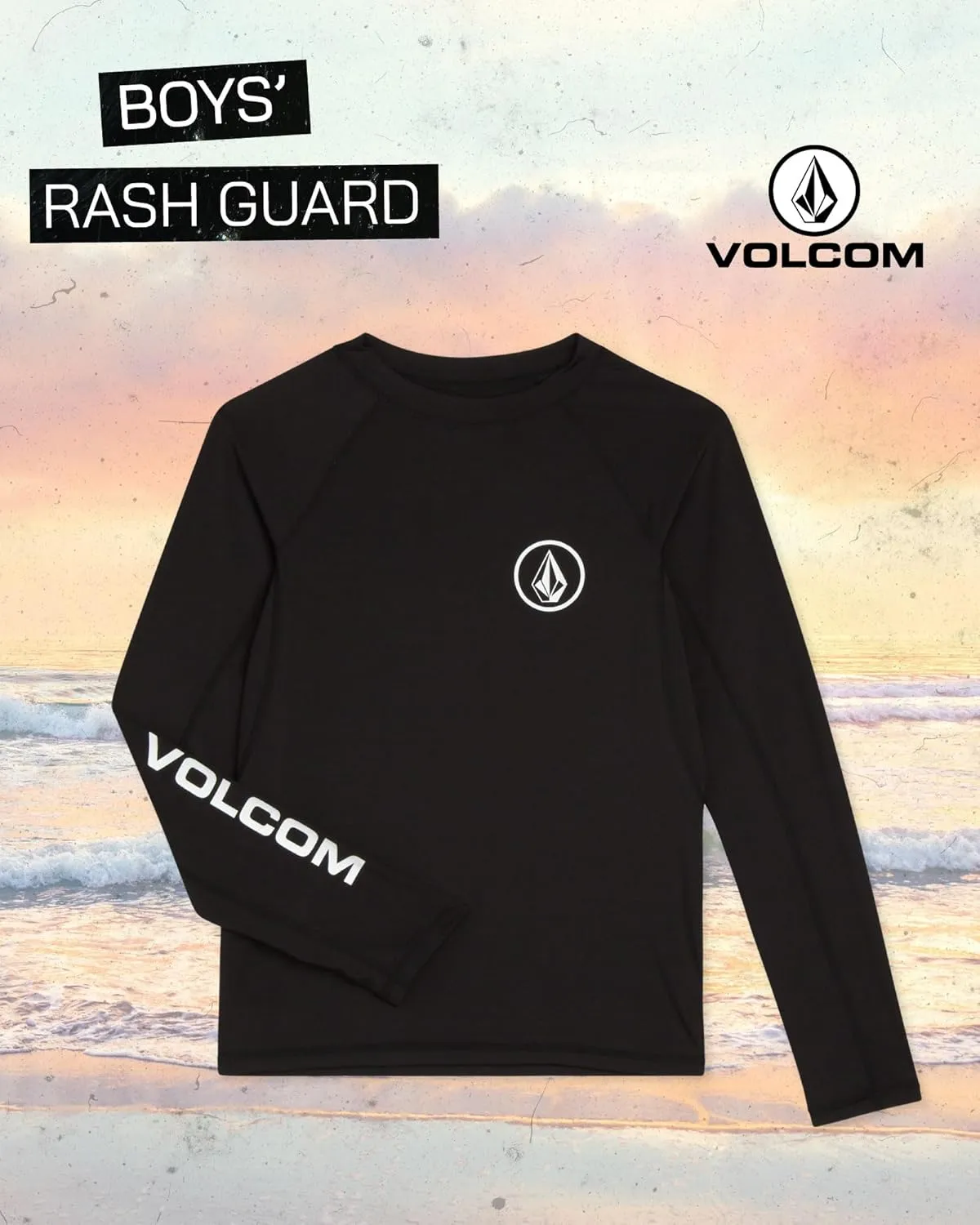 Volcom Boys Swim Shirt - UPF 50  Long Sleeve Rash Guard for Boys - Quick Dry Kids Swimwear Sun Protection Swim Shirts