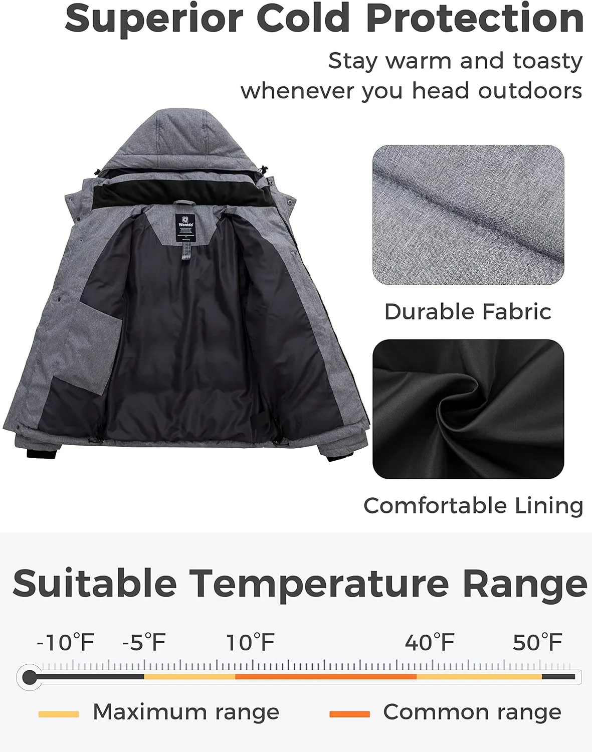 wantdo Men's Hooded Winter Coat Puffer Jacket Thicken Bubble Coat Winter Parka