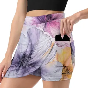 Watercolor Flowers Women's Mini Tennis Skirt with Shorts Underneath Athletic Workout Cute Skorts