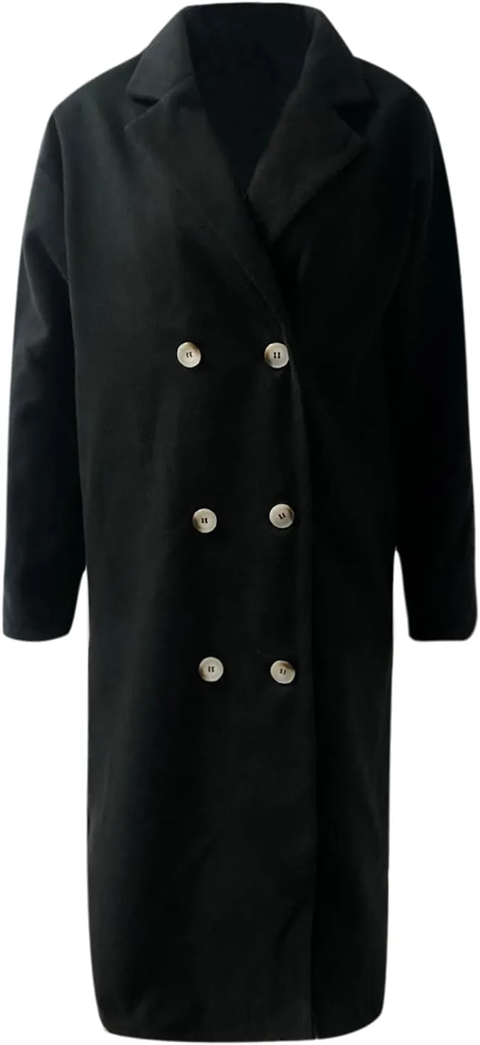 Winter Coats for Women Elegant Notched Collar Double Breasted Wool Coat Casual Trench Peacoat Warm Trench Coats