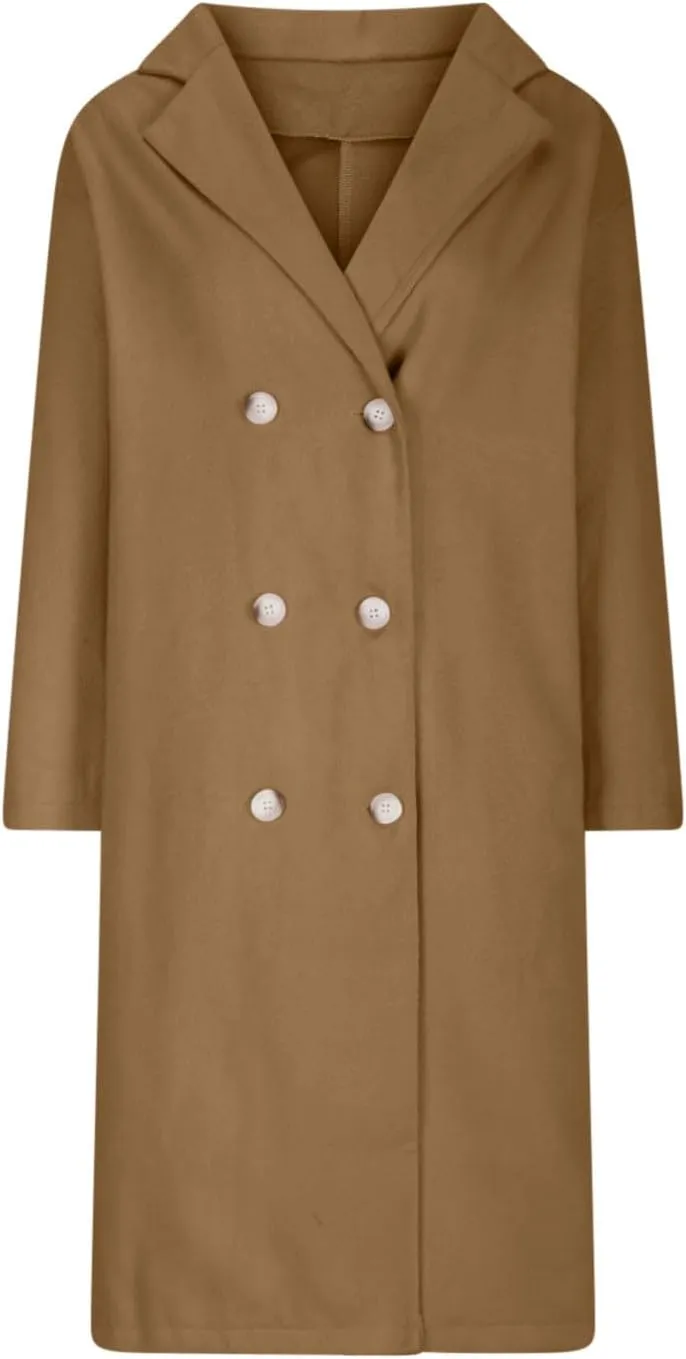 Winter Coats for Women Elegant Notched Collar Double Breasted Wool Coat Casual Trench Peacoat Warm Trench Coats