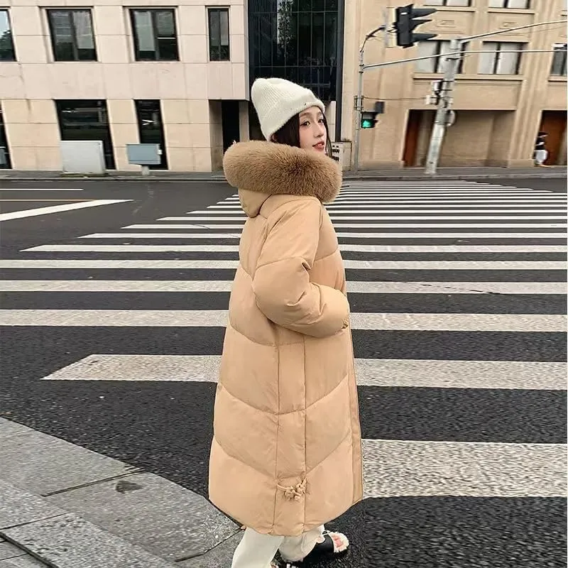 Winter Long Down Cotton Jacket Women Zipper Loose Padded Coat Female Solid Thickening Warm Puffer Parka Jackets