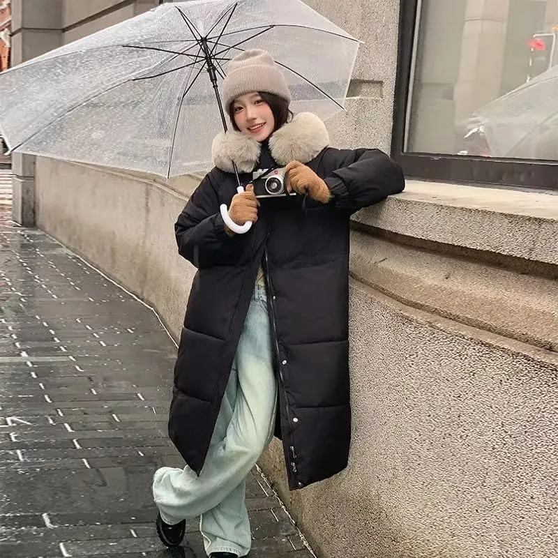 Winter Long Down Cotton Jacket Women Zipper Loose Padded Coat Female Solid Thickening Warm Puffer Parka Jackets