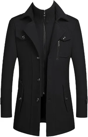 Winter Men's Wool Coats Jacket Middle Long Scarf Collar Cotton-Padded Thick Warm Woolen Coat Male Trench Coat
