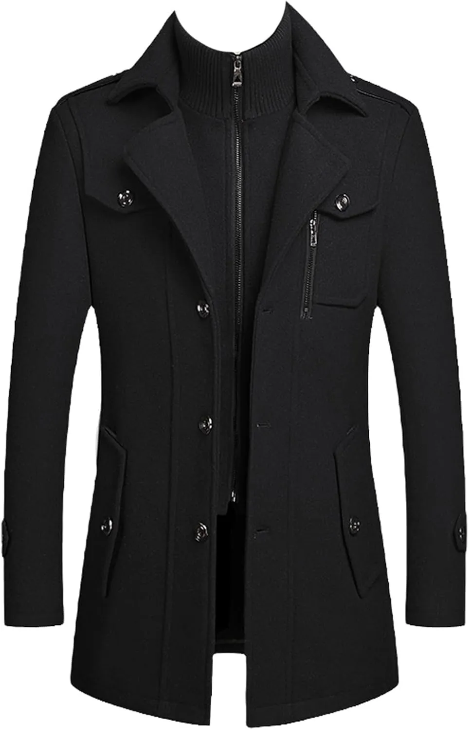 Winter Men's Wool Coats Jacket Middle Long Scarf Collar Cotton-Padded Thick Warm Woolen Coat Male Trench Coat