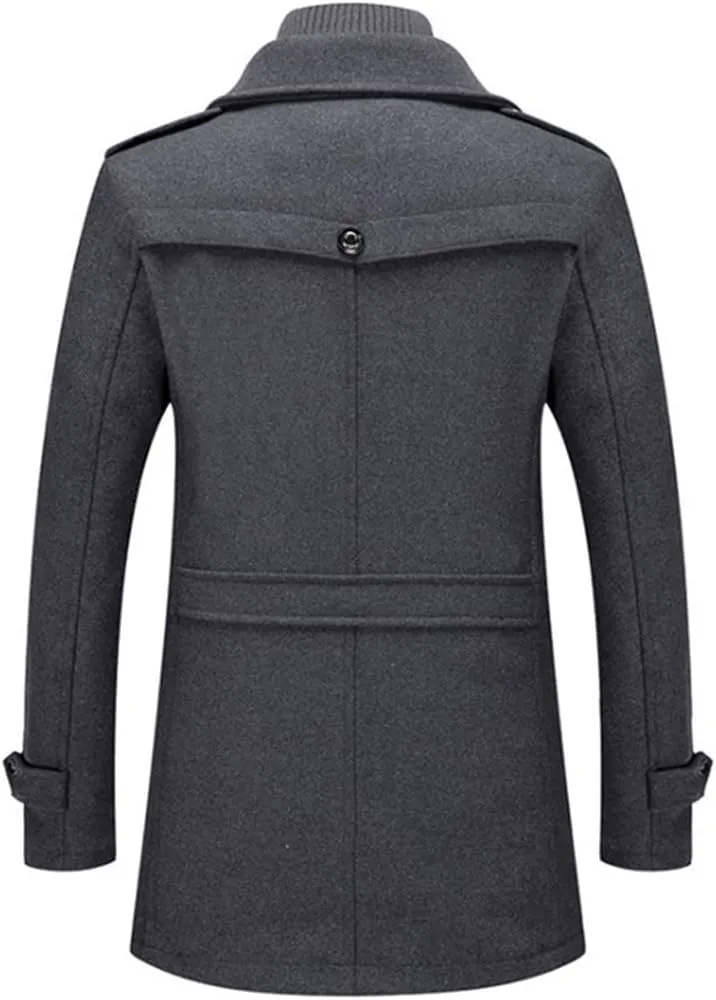 Winter Wool Coat Men Double Collar Thick Jacket Single Breasted Trench Coat Wool Blends Overcoats