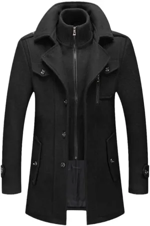 Winter Wool Coat Men Double Collar Thick Jacket Single Breasted Trench Coat Wool Blends Overcoats