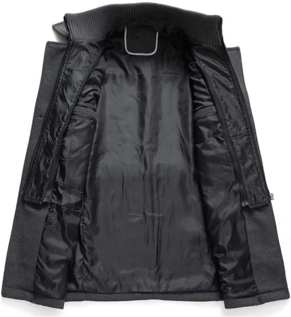 Winter Wool Coat Men Double Collar Thick Jacket Single Breasted Trench Coat Wool Blends Overcoats