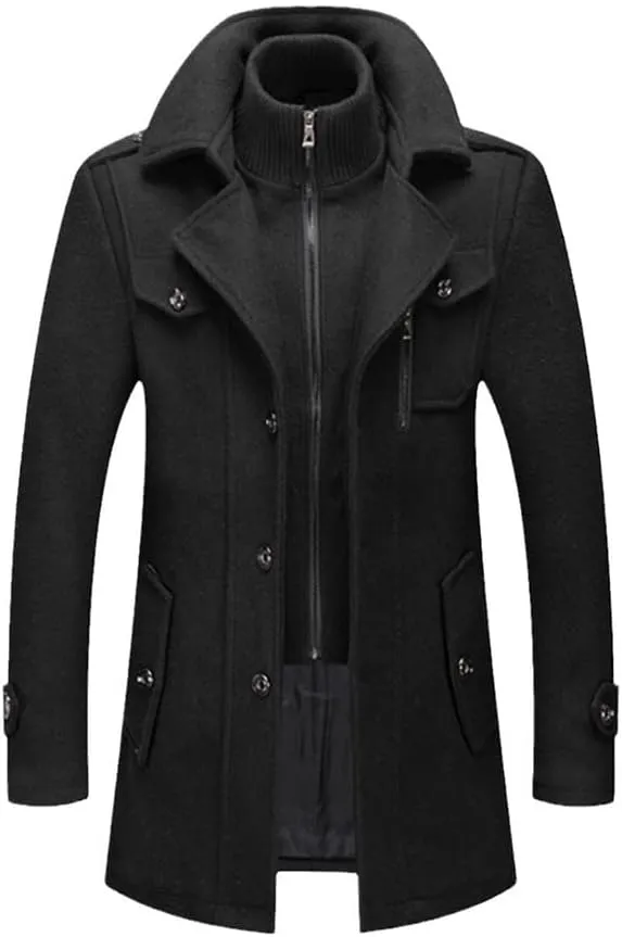 Winter Wool Coat Men Double Collar Thick Jacket Single Breasted Trench Coat Wool Blends Overcoats