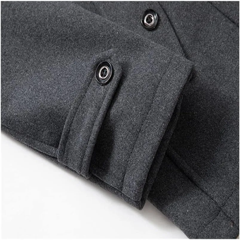 Winter Wool Coat Men Double Collar Thick Jacket Single Breasted Trench Coat Wool Blends Overcoats