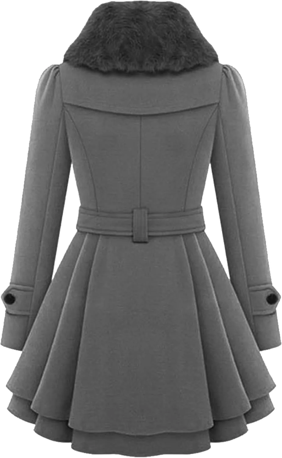 WIWIQS Womens Double Breasted Outwear Coat Lapel Long Winter Peacoats Fashion Warm Trench Coat with Belt