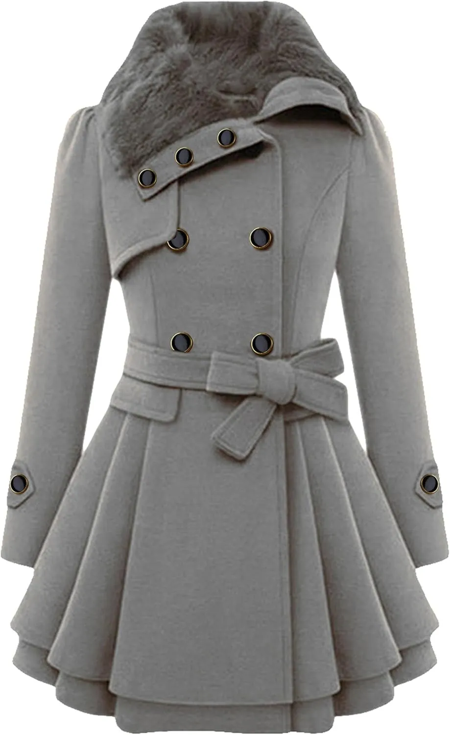 WIWIQS Womens Double Breasted Outwear Coat Lapel Long Winter Peacoats Fashion Warm Trench Coat with Belt