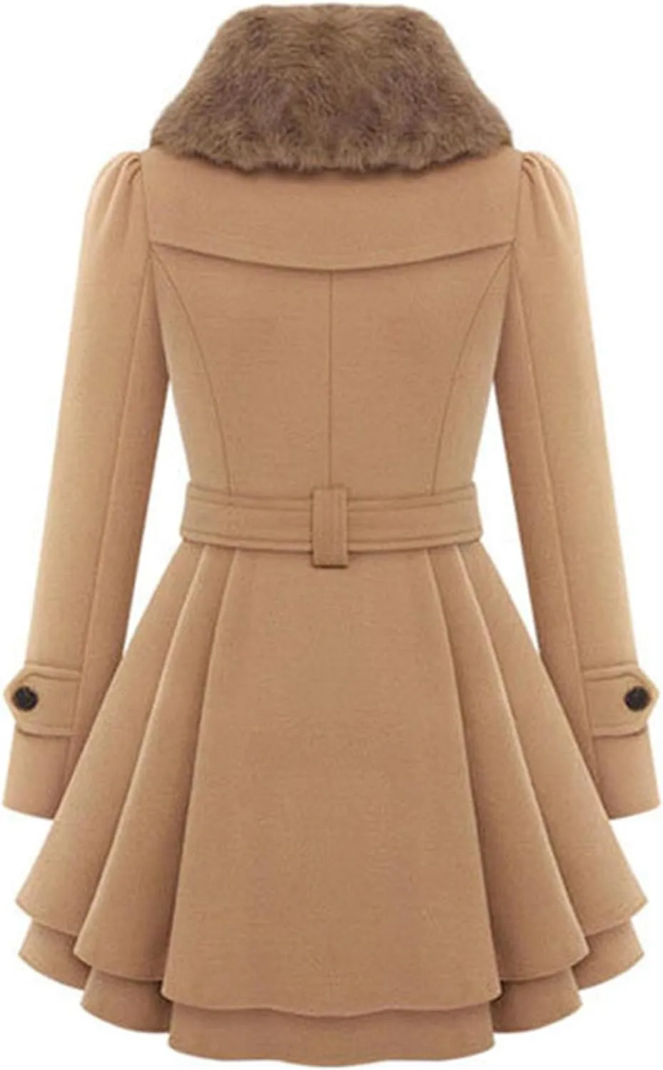 WIWIQS Womens Double Breasted Outwear Coat Lapel Long Winter Peacoats Fashion Warm Trench Coat with Belt