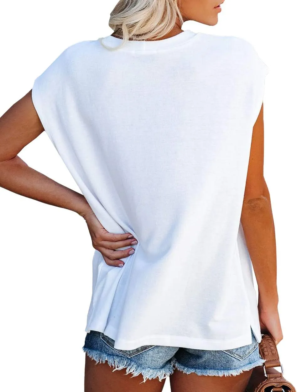 WMZCYXY Womens Summer V Neck Tops Sleeveless T Shirt Casual Loose Fitting Tank Tops with Pocket