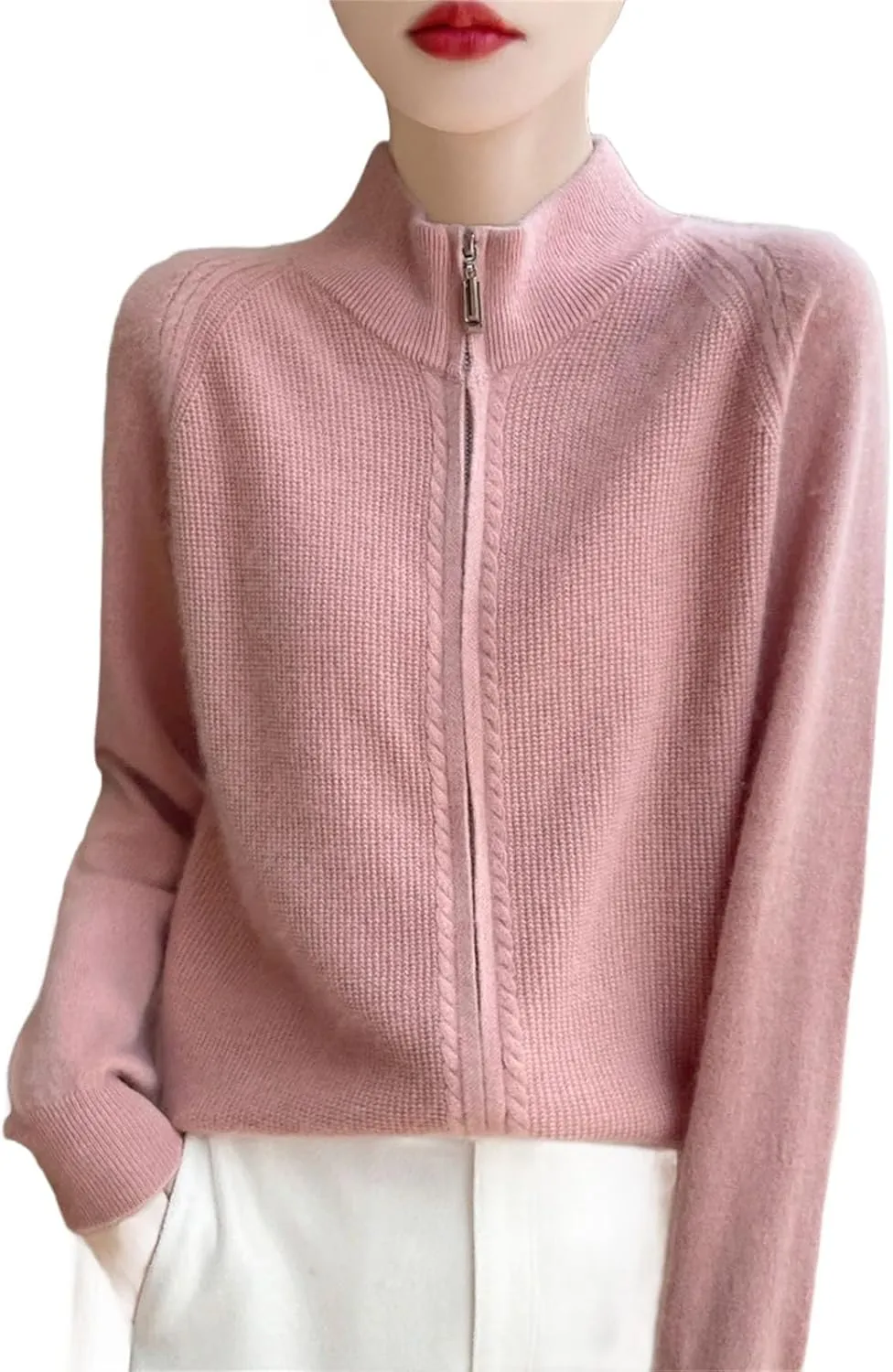 Women 100% Merino Wool Soft Sweater Cardigan Zipper Knitwear Long Sleeve Wool Sweater Female Tops