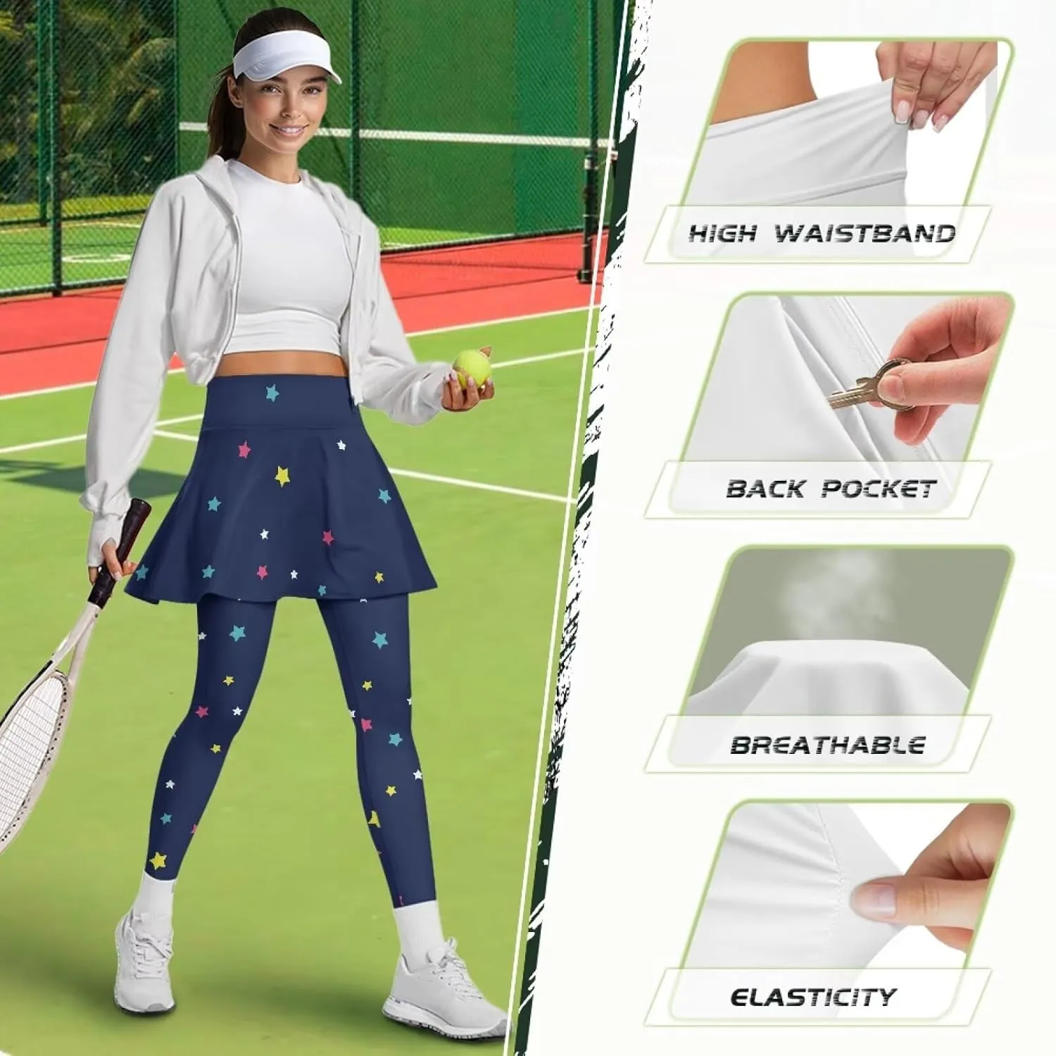 Women Athletic Tennis Skirts with Legging,High Waisted Athletic Skorts Leggings,Skirted Leggings for Tennis Golf