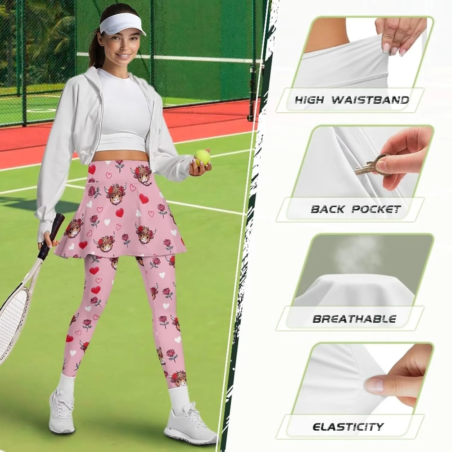 Women Athletic Tennis Skirts with Legging,High Waisted Athletic Skorts Leggings,Skirted Leggings for Tennis Golf