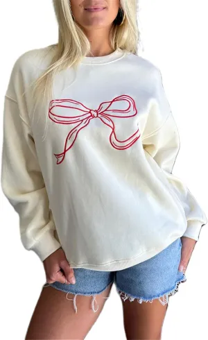 Women Cute Y2K Oversized Sweatshirt Long Sleeve Crewneck Bow Print Graphic Tees Fall Trendy Going Out Top Streetwear