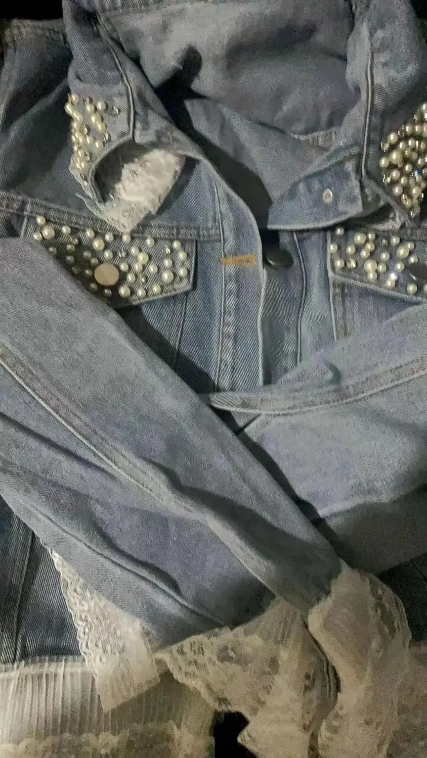 Women Denim Jacket Design Lace Patchwork Jeans Coat Outerwear Top