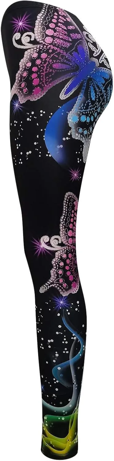 Women Fashion Butterfly Print Yoga Pants Plus Size Casual High Waist Sport Pants Fleece Pregnancy Yoga Pants Over Belly