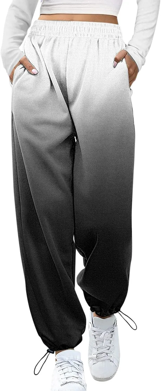 Women Gradient Print Bottom Sweatpants Pockets High Waist Sporty Gym Athletic Fit Jogger Dress Pants for Women Petite