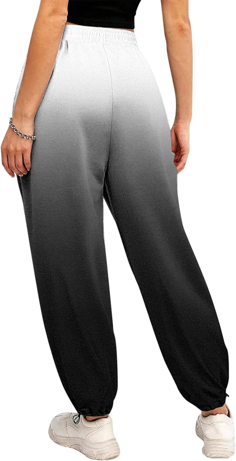 Women Gradient Print Bottom Sweatpants Pockets High Waist Sporty Gym Athletic Fit Jogger Dress Pants for Women Petite