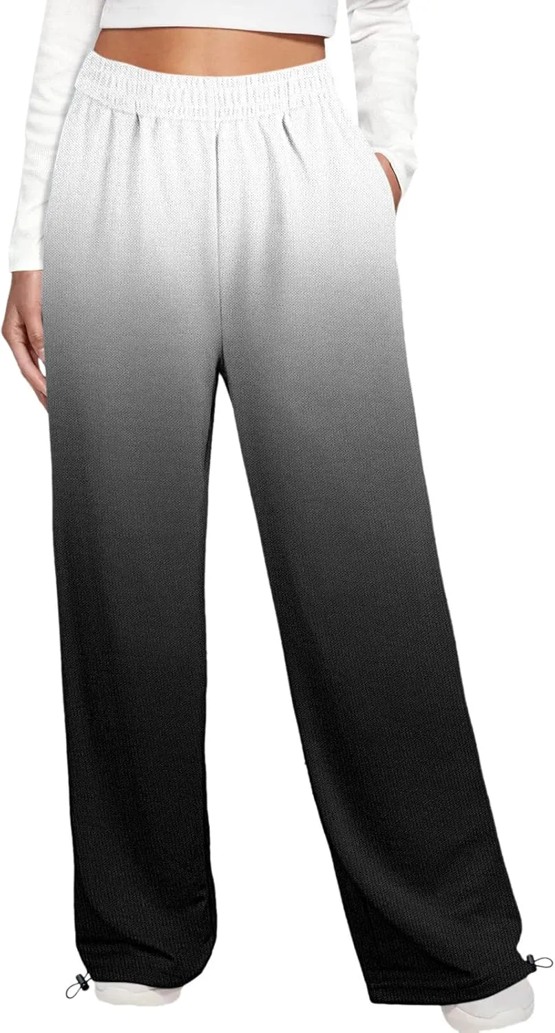 Women Gradient Print Bottom Sweatpants Pockets High Waist Sporty Gym Athletic Fit Jogger Dress Pants for Women Petite