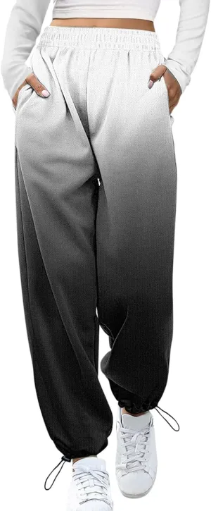 Women Gradient Print Bottom Sweatpants Pockets High Waist Sporty Gym Athletic Fit Jogger Dress Pants for Women Petite