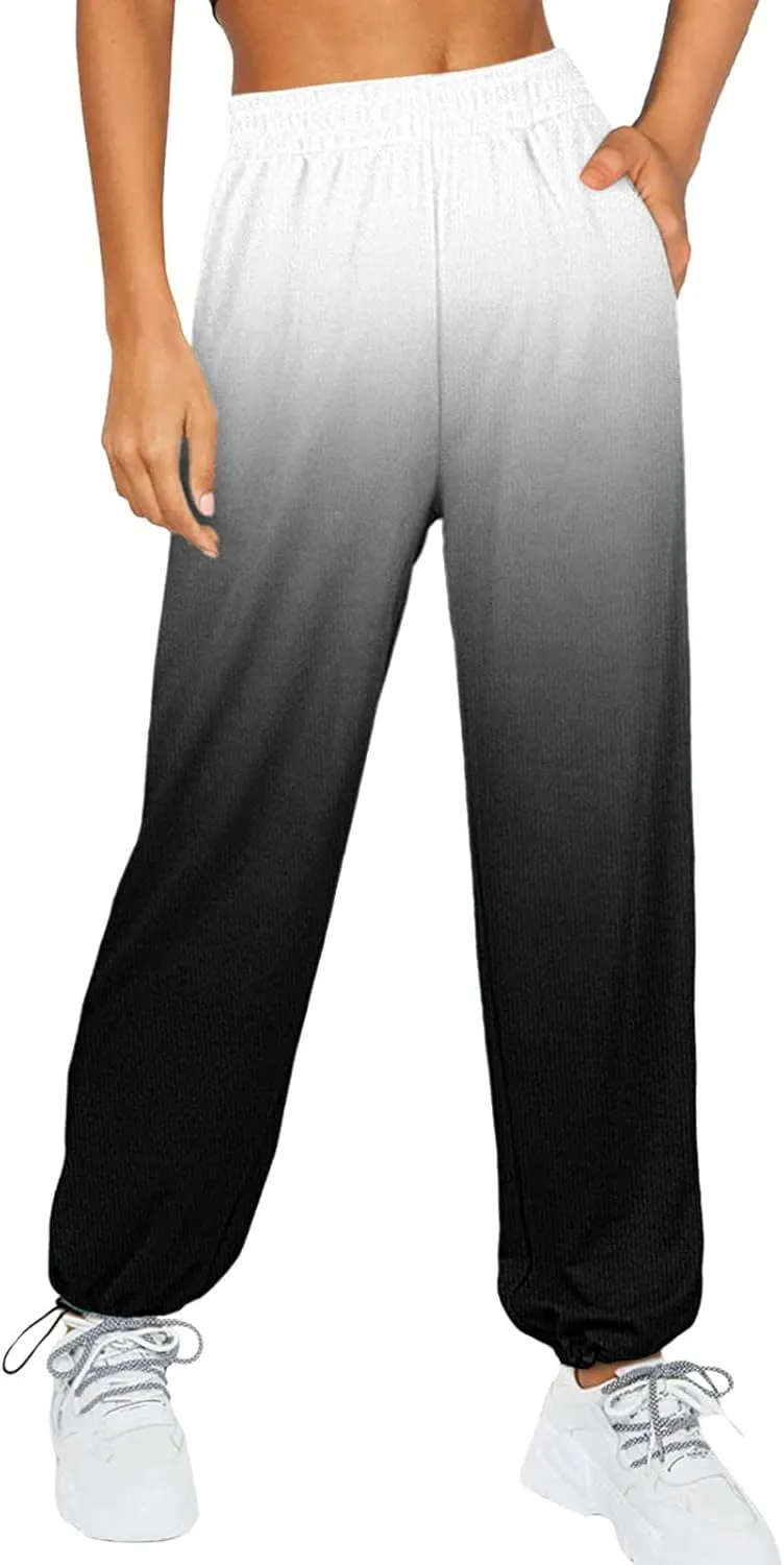Women Gradient Print Bottom Sweatpants Pockets High Waist Sporty Gym Athletic Fit Jogger Dress Pants for Women Petite