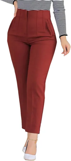 Women High Waist Cropped Work Pants Solid Zipper Trouser Pant Casual Baggy Elastic Waist Trouser Wide Leg Pant with