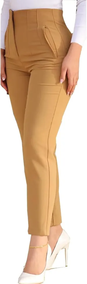 Women High Waist Cropped Work Pants Solid Zipper Trouser Pant Casual Baggy Womens Business Casual Pants with Pockets