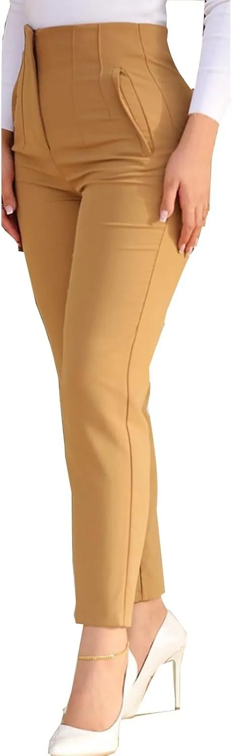 Women High Waist Cropped Work Pants Solid Zipper Trouser Pant Casual Baggy Womens Business Casual Pants with Pockets