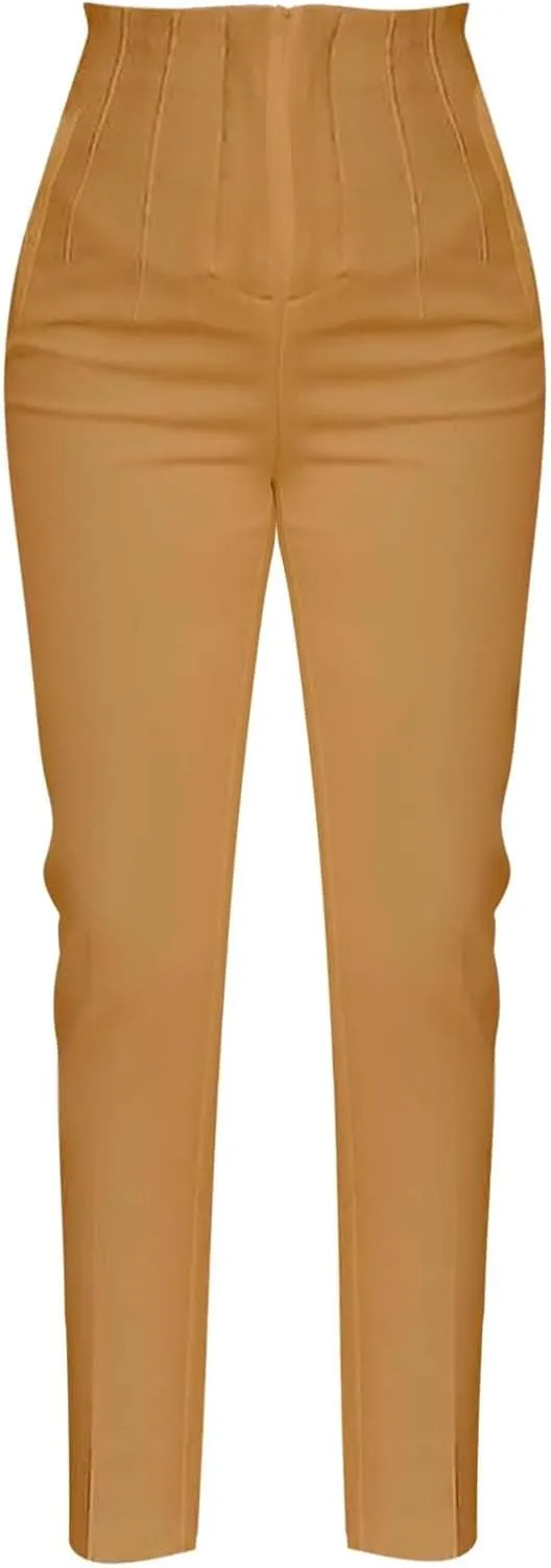 Women High Waist Cropped Work Pants Solid Zipper Trouser Pant Casual Baggy Womens Business Casual Pants with Pockets