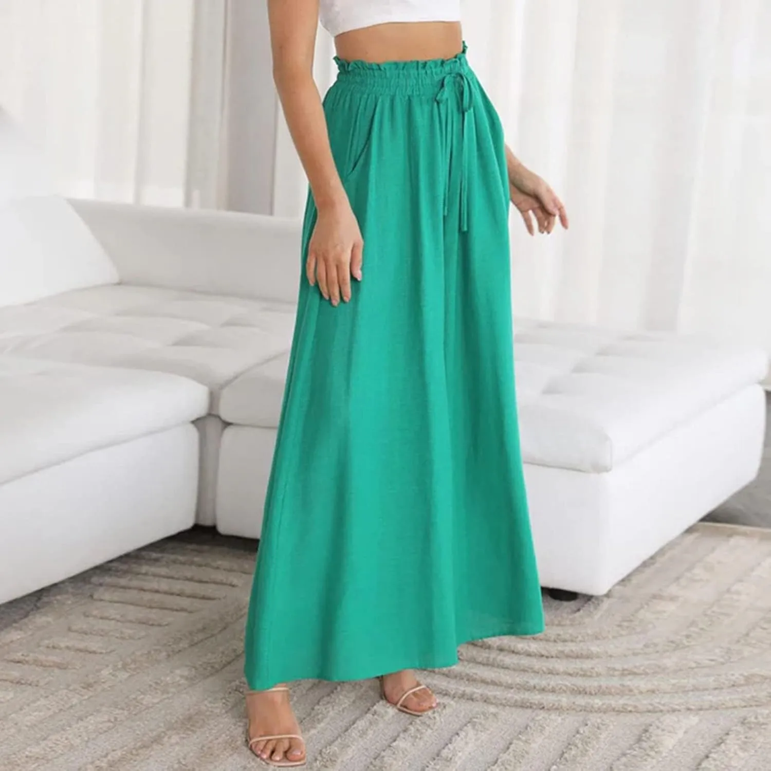 Women High Waist Wide Leg Palazzo Pants Dressy Casual Flowy Pants Loose 2024 Fall Long Lounge Trousers with Pockets