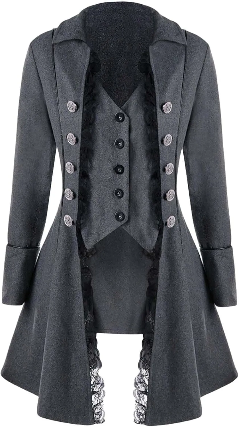 Women Renaissance Steampunk Jacket - Medieval Halloween Costumes Gothic Victorian Pirate Tailcoat Frock Coat