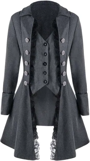 Women Renaissance Steampunk Jacket - Medieval Halloween Costumes Gothic Victorian Pirate Tailcoat Frock Coat